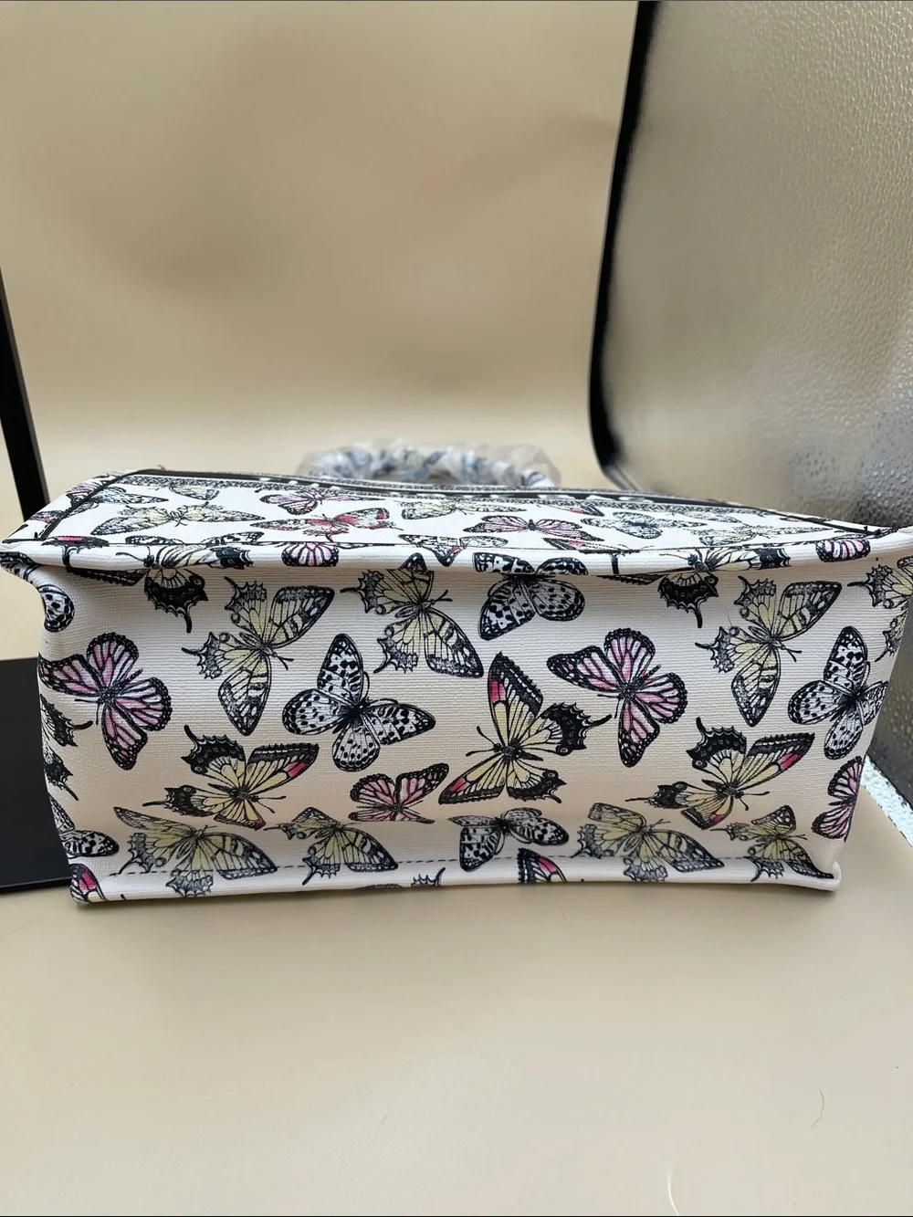 The Tote Bag Butterfly Print Women’s Tote - White with Pink & Yellow Accents